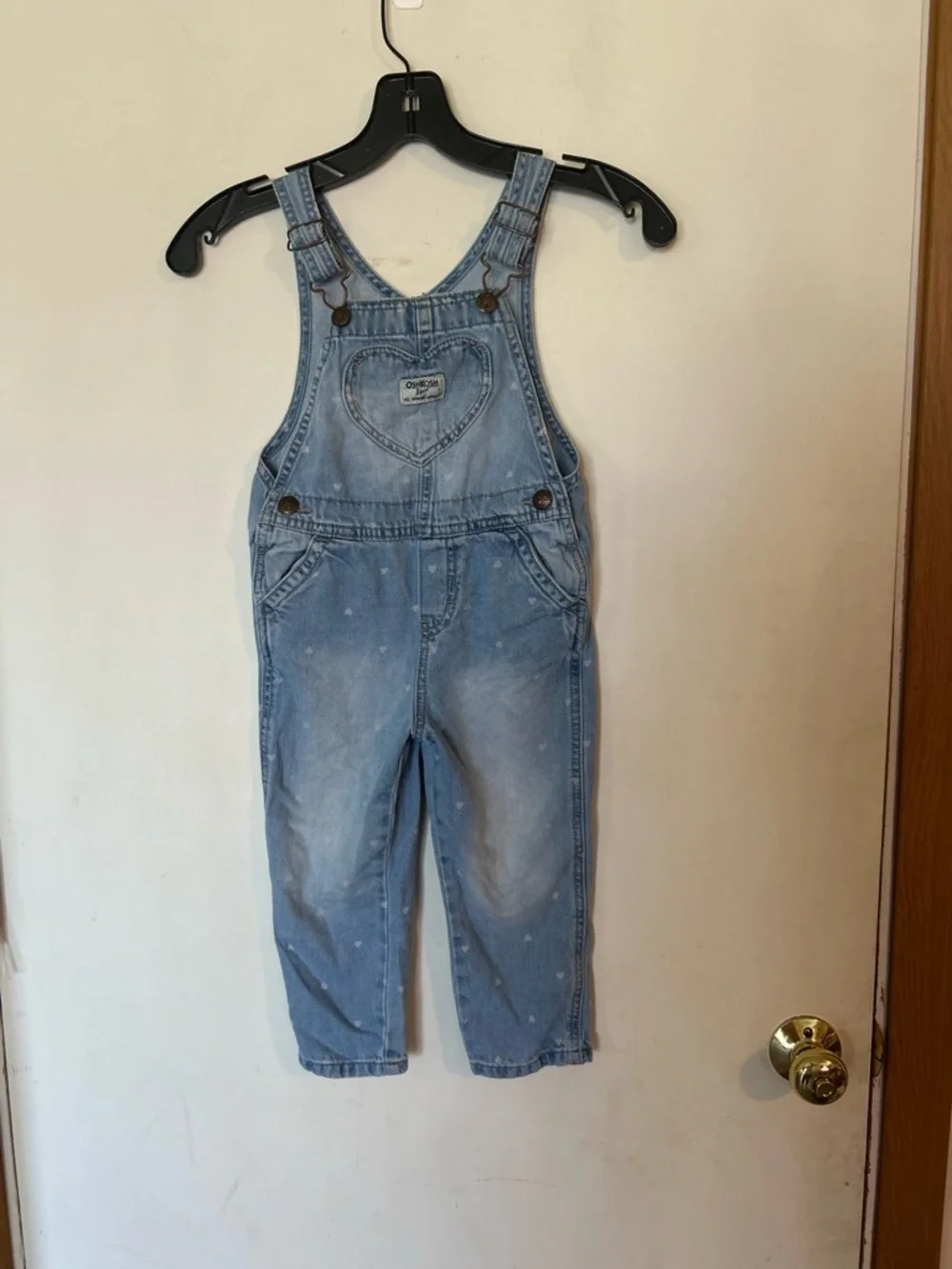 OshKosh B'gosh Light Blue Denim Kids Overalls with Heart Bib 3T